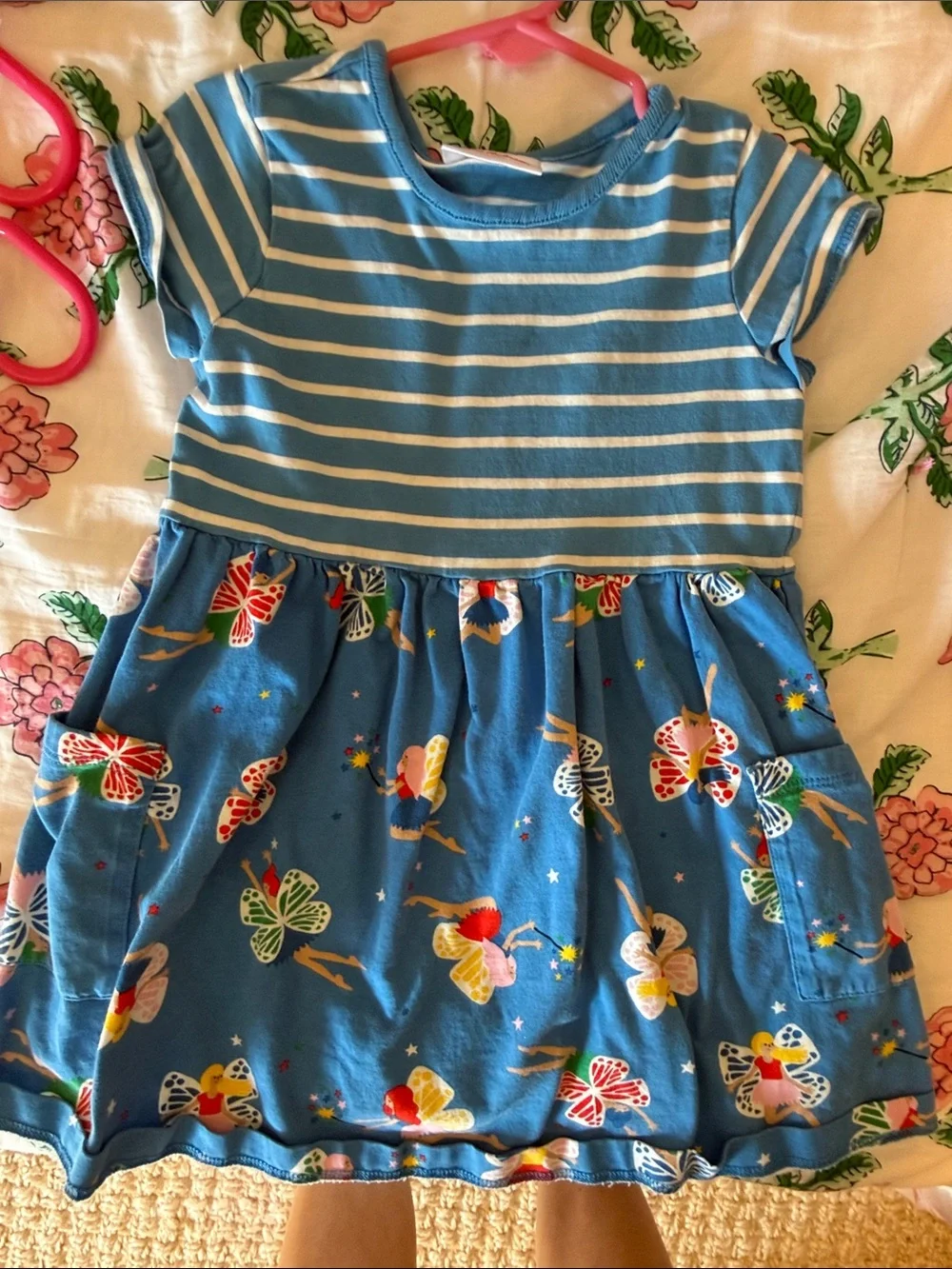 Hanna Andersson Blue Striped Top Butterfly Print Dress